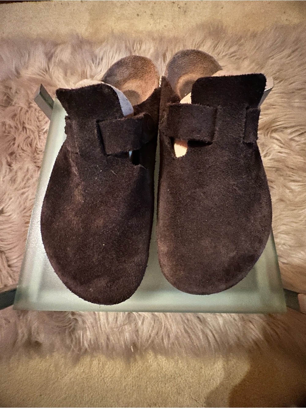 Birkenstock “Boston” Dark Brown Suede Slip-On Clogs